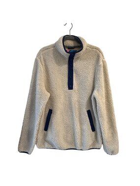 Chubbies Cream Navy Sherpa Fleece Pullover Size M Snap Closure Pockets Warm